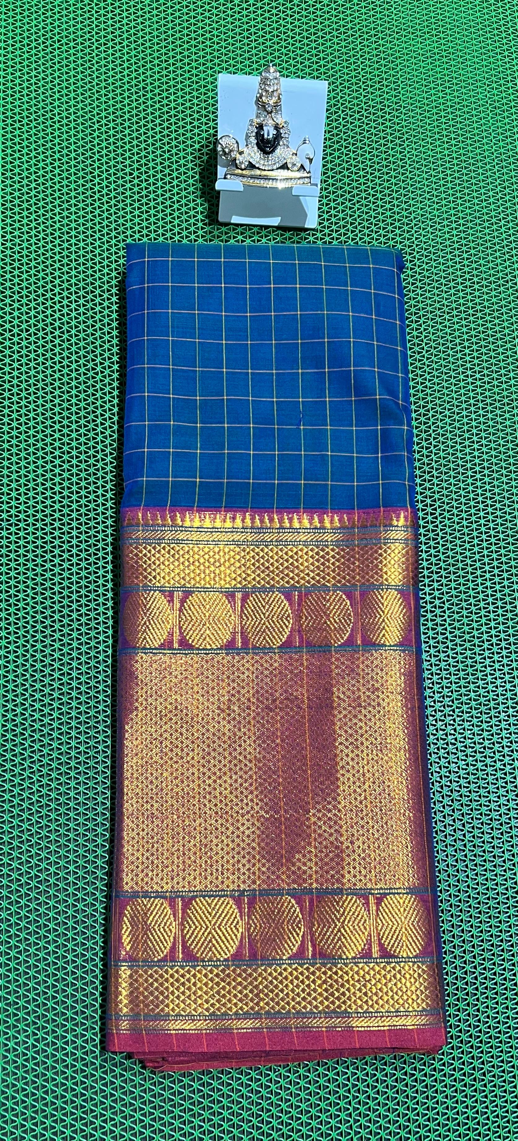 Traditional Soft Narayanpeth Weave Checks Cotton Saree